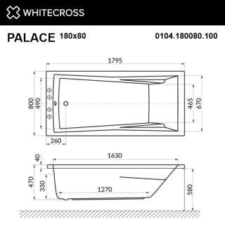 Гидромассажная ванна WHITECROSS Palace 0104.180080.100.ULTRA.CR 180x80 см Ultra хром